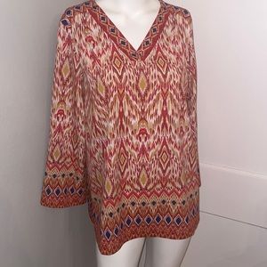 NWOT M Belle by Kim Gravel Ikat Print Blouse